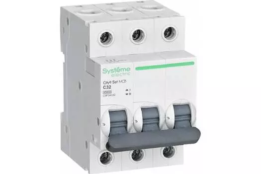 Выключатель автоматический Systeme Electric C9F34332 City9 Set трехполюсный (3P/3П) 32А C 4.5кА (C9F34332)
