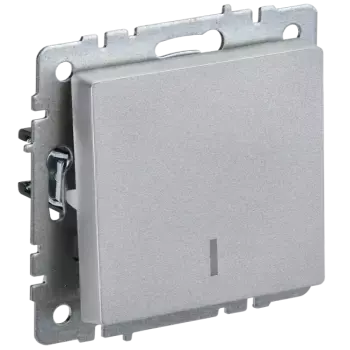 Выключатель IEK Brite ВС10-1-1-БрА, 1кл., индикатор/подсветка, скрытый монтаж, механизм с накладкой без рамки, алюминий (BR-V10-1-10-K47)
