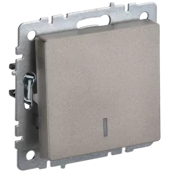 Выключатель IEK Brite ВС10-1-1-БрШ, 1кл., индикатор/подсветка, скрытый монтаж, механизм с накладкой без рамки, шампань (BR-V10-1-10-K37)