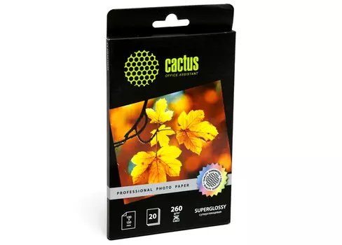 Фотобумага 10x15 260 г/м суперглянцевая, 20 листов, односторонняя, Cactus CS-HGA626020/CS-HGA626020 для струйной печати