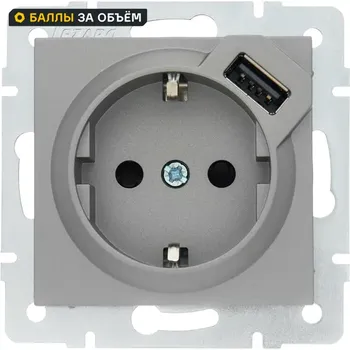 Розетка USB двойная встраиваемая Lezard Vesna 742-3588-181 с заземлением цвет платина