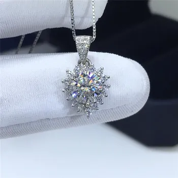 Серебро 925 оригинальной бриллиантовой огранки 1 карат с бриллиантом прошлого цвета D, муассанит, сердце, кулон в форме снежинки, ожерелье, цепочка с драгоценными камнями