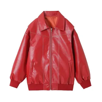 Кожаные куртки Женская уличная одежда Jaqueta Feminina Ins Верхняя одежда Casaco Feminino Vermelho Couro Пальто черного цвета XS чёрный