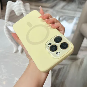 Жидкий силиконовый магнитный оригинальный чехол для iPhone 15 14 Plus 13 12 11 Pro Max для беспроводной зарядки Magsafe противоударный мягкий чехол For iPhone 15Pro max белый