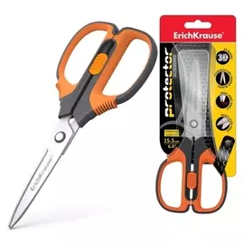 Ножницы 15.5 см Erich Krause "Protector Lock" с фиксатором, серо-оранж 48055