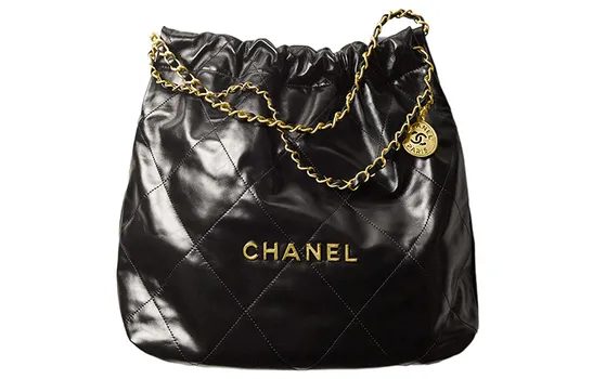 CHANEL 22Bags, средняя сумка через плечо, блестящая телячья кожа, черная