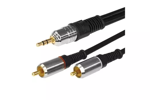 Кабель 2xRCA(M)-Jack 3.5mm(M), экранированный, 5м, черный REXANT (17-4225)