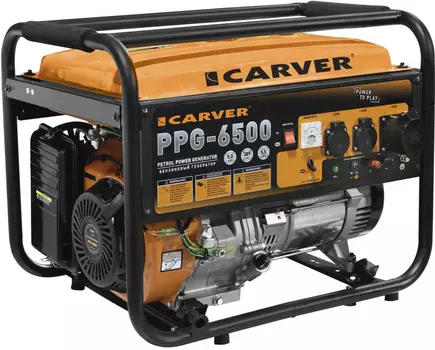 Электрогенератор Carver PPG- 6500, однофазный, синхронный, бензиновый, 13 л.с., 5.5кВт, 2xEURO 16A + 1x220В 32A (01.020.00018)