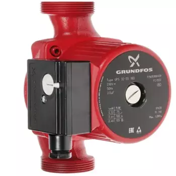 Электрический водяной насос Grundfos UPS 32/55, 105Вт, циркуляционный, центробежный, производительность 4 м³/час, 4.6кг (95905409)