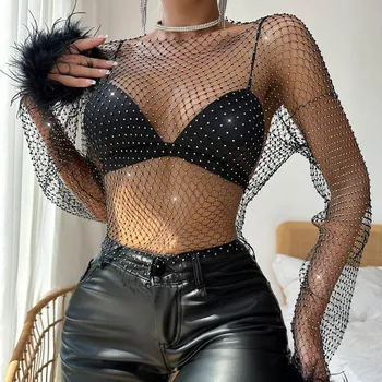 Женская футболка с длинными рукавами в сетку Diamond Mesh - Y8052 Medium