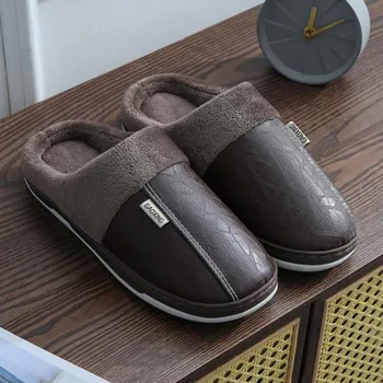 Fashion New Women Winter Slippers Indoor PU Leather Waterproof Cotton slippers Warm Home Fur Couple Non-slip Slipper Platform Shoes 36-37 розовый