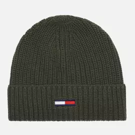 Шапка Tommy Jeans Basic Rib Cotton, цвет оливковый