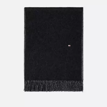 Шарф Tommy Jeans Elevated Cashmere Flag Plaque Fringed, цвет чёрный