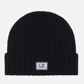 Шапка C.P. Company Extra Fine Merino Wool Logo, цвет чёрный