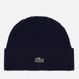 Шапка Lacoste Ribbed Wool Blend Beanie, цвет синий