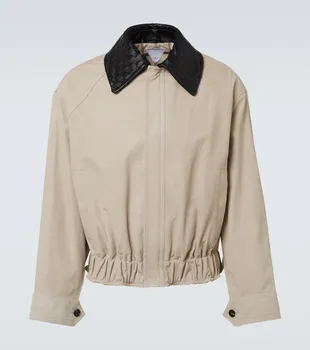Блузон из кожи Intrecciato с узором "ёлочка" Bottega Veneta, Light Beige