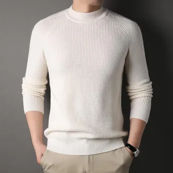 Sweater Men s Thick Winter New Fashion Solid Color Loose Pullover Round Neck Sweater Warm Base Layer M