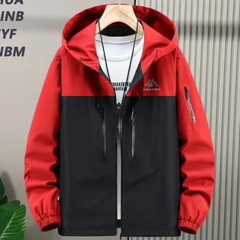Плюс размер 4XL-12XL большой тренчкот для мужчин верхняя одежда мода длинный рукав ветровка мужские куртки с капюшоном 4XL чёрный