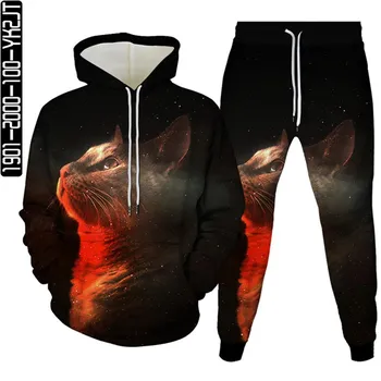 Мужские комплекты Galaxy Lightning Animal Cat с 3D принтом, женская спортивная одежда, спортивный костюм, толстовки + брюки, костюм из 2 предметов, большие размеры S-6 XL
