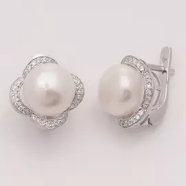 Серьги из серебра с жемчугом культом и фианитом 2421930253
