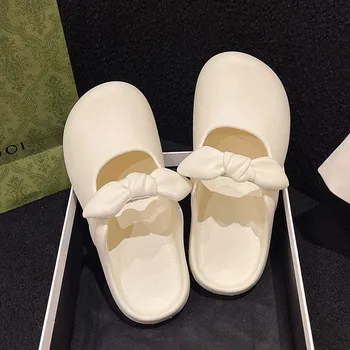 Женские уличные домашние тапочки Comzy Anti-Slip House Cotton Shoes Cute Bowknot Flat Slipper Couples Slides Весна Лето 36-37 чёрный
