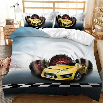 Комплект постельного белья Car Race 3D King Queen Double Twin Single Size 70x133cm 2pcs