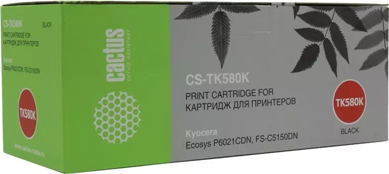 Картридж лазерный Cactus CS-TK580K (TK-580K), черный, 3500 страниц, совместимый для Kyocera FS-C5150DN, ECOSYS P6021cdn