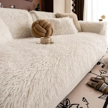 Modern Simple Winter Lamb Wool Sofa Towel Thicken Plush Soft Sofa Covers for Living Room Anti-slip Couch Cover Home Decor A 70x70