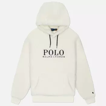 Мужская толстовка Polo Ralph Lauren Logo Pile Fleece Hoodie, цвет белый, размер XL