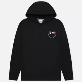 Мужская толстовка Tommy Jeans Badge Smiley Relaxed Fit Hoodie, цвет чёрный, размер XXL