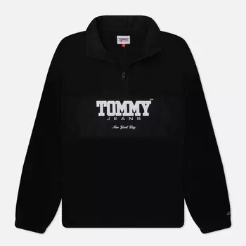Мужская толстовка Tommy Jeans Oversized Fabric Mix 1/2 Zip Polar, цвет чёрный, размер XXL