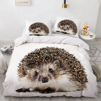 Комплект постельного белья с изображением ежа и животных Queen King Size, симпатичная одежда, пододеяльник и наволочка для взрослых, детское одеяло, покрывало EU single(135x200cm)
