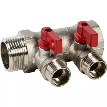 Коллектор с кранами и наружной резьбой Valtec на 2 выхода 1"x1/2" VTc.580.N.0602