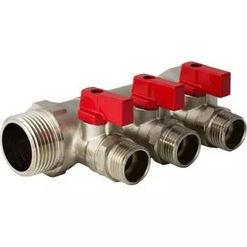 Коллектор с кранами и наружной резьбой Valtec на 3 выхода, 1"x1/2" VTc.580.N.0603