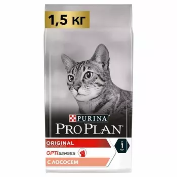 Pro Plan Original cухой корм для кошек, для поддержания здоровья органов чувств, с лососем - 1,5 кг повседневный супер премиум для взрослых с лососем для всех пород мешок Россия 1 уп. х 1 шт. х 1.5 кг