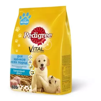 Pedigree полнорационный сухой корм для щенков, с курицей - 600 г повседневный эконом для щенков с курицей для всех пород Российский корм 1 уп. х 1 шт. х 0.6 кг