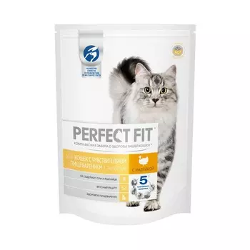 Perfect Fit полнорационный сухой корм для кошек с чувствительным пищеварением, с индейкой - 190 г диетические эконом для взрослых с индейкой мешок Российский корм 1 уп. х 1 шт. х 0.19 кг