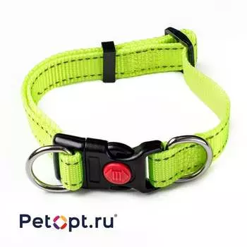 PetOpt Ошейник светоотражающий, нейлон регулируемый, с фиксатором, Флуоресцентный желтый L-30ммХ45-70см Конструкция "два кольца", фастекс l Китай 1 уп. х 1 шт. х 0.105 кг