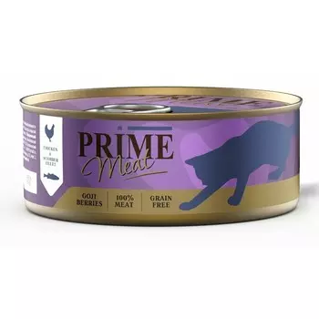 Prime Meat влажный корм для взрослых кошек филе курицы со скумбрией, в желе, в консервах - 100 г х 12 шт повседневный супер премиум беззерновые для взрослых с курицей для всех пород консервы (в железной банке) Россия 1 уп. х 1 шт. х 0.1 кг