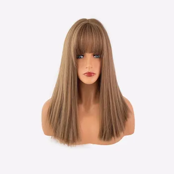 Прямой парик K-Pop LISA Style Blunt Cut | Легкие дышащие синтетические волосы с тонкой челкой, натуральный черный цвет, средняя длина, для летней женской моды 45cm18inch чёрный