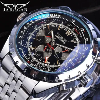 Механические мужские часы из нержавеющей стали Jaragar Blue Glass белый