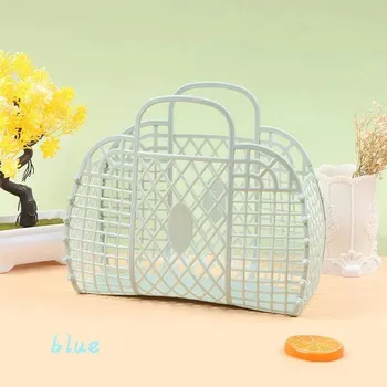 Bathroom Laundry Basket Small Foldable Mesh Portable Plastic Home Bathroom Storage Organizers for Household Clothes Organization синий