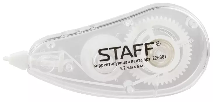 Корректирующая лента Staff, 4,2 мм х 6 м, корпус прозрачный, блистер