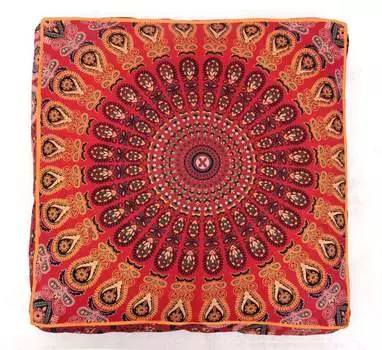 Чехол для напольной подушки, Floor Pillow Cover Red And Orange, Handmade, произв. MYINDIA