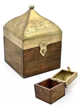 Большая шкатулка из дерева и металла, Латунь, Big Wooden/Iron SQ. Box, произв. John Molly Decor&Gifts