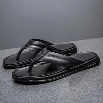 Мужская обувь высокого качества, повседневные шлепанцы из натуральной кожи, мужские летние роскошные тапочки, модные пляжные шлепанцы, элегантные тапочки 43 белый
