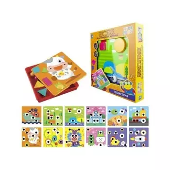 Игра мозаика настольная 1TOY ИГРА ДРОМ "Кнопик Геометрия", 12 трафаретов