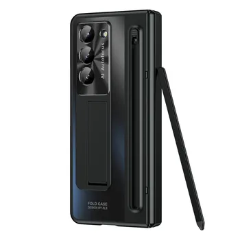 С сенсорной ручкой для Samsung Galaxy Z Fold 6 5 4 Чехол Hinge Armor Противоударный Магнитный Kickstand 360 Полная Защита Складной Чехол For Galaxy Z Fold 4 чёрный