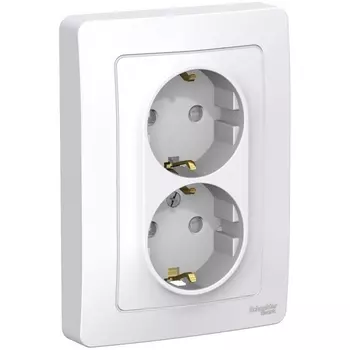 Розетка двойная с заземлением и шторками (белый) Systeme Electric Blanca BLNRS001121