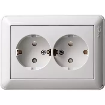 Розетка двойная с заземлением и шторками (белый) Systeme Electric RS16-255-18